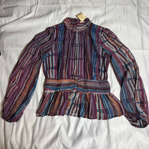 Women's g.p.d. Purple Blue Striped Blouse M